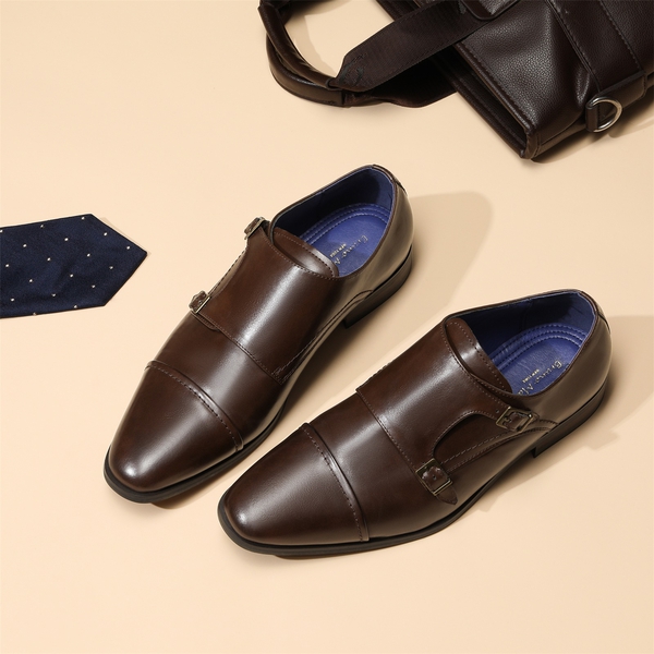 Men's Modern Monk Strap Shoes - BROWN - 8